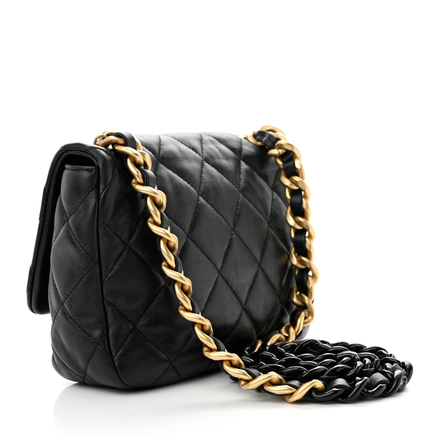 Lambskin Quilted Small Lacquered Chain Flap Black