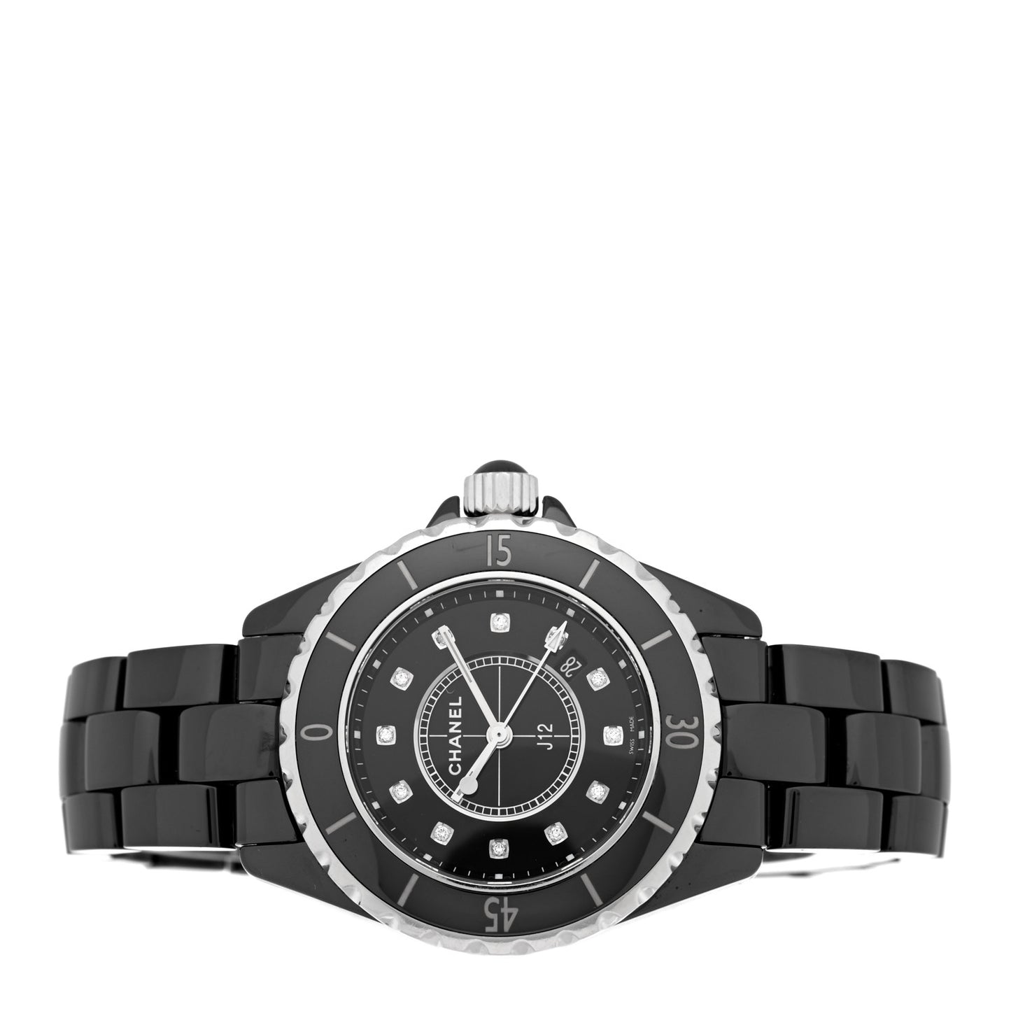 Stainless Steel Ceramic Diamond 33mm J12 Quartz Watch Black