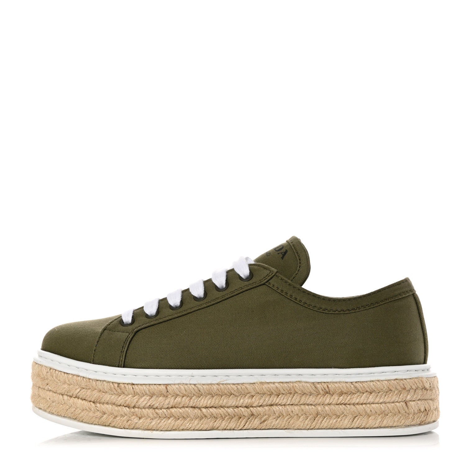Prada Canvas Gabardine Espadrille 45mm Platform Sneakers 38.5 Militare 1 of 10