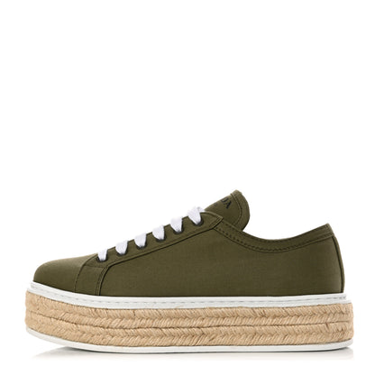 Prada Canvas Gabardine Espadrille 45mm Platform Sneakers 38.5 Militare 1 of 10