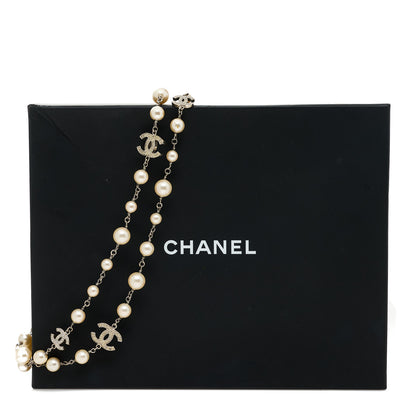 Chanel Graduated Pearl Crystal CC Long Necklace Silver 5 of 5