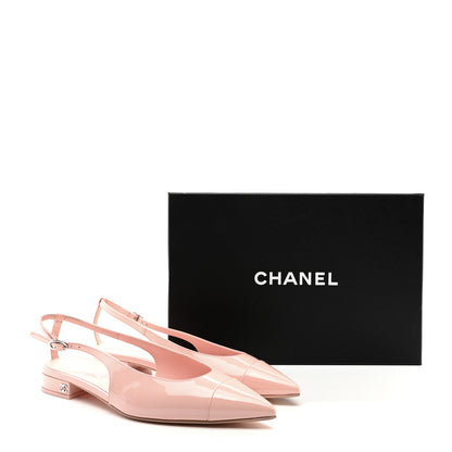 Chanel Patent Calfskin Cap Toe Slingback Flats 38.5 Light Pink 9 of 9