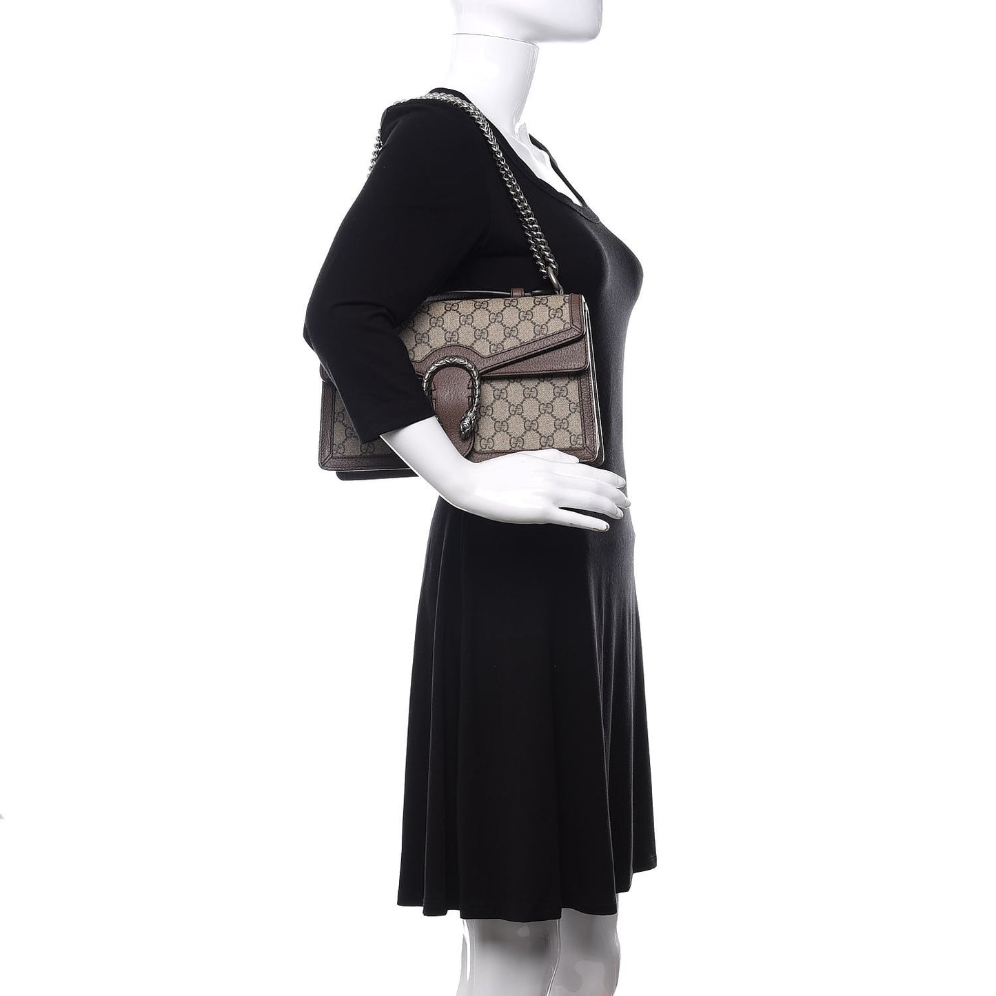 GG Supreme Monogram Textured Dollar Calfskin Top Handle Dionysus Shoulder Bag Beige Ebony New Acero