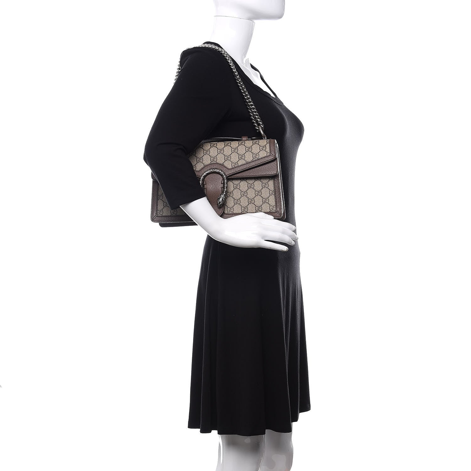 Gucci GG Supreme Monogram Textured Dollar Calfskin Top Handle Dionysus Shoulder Bag Beige Ebony New Acero 3 of 11