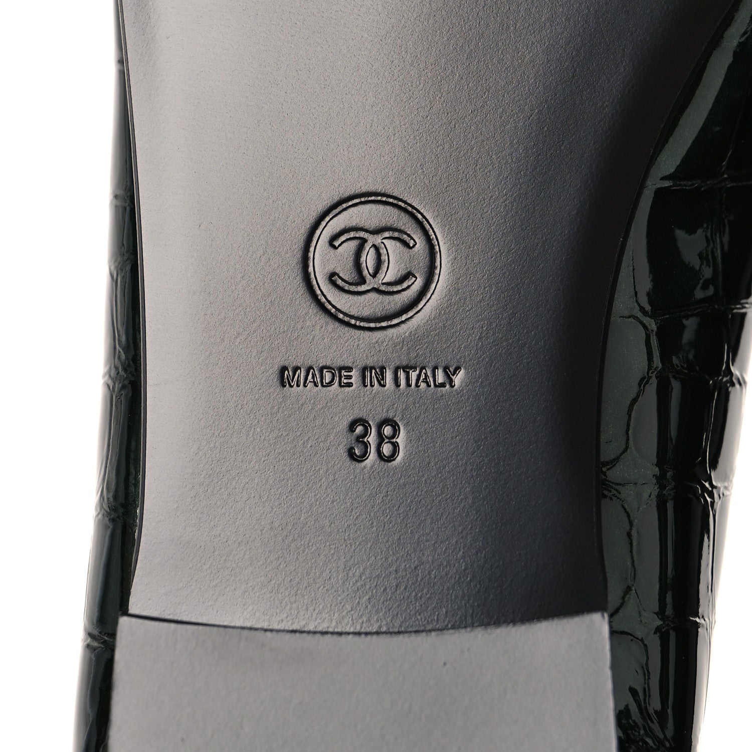Chanel Patent Calfskin Crocodile Embossed Ballerina Flats 38 Dark Green Black 8 of 10