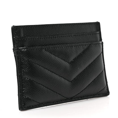 Saint Laurent Grain De Poudre Matelasse Chevron Monogram Credit Card Case Black 3 of 6