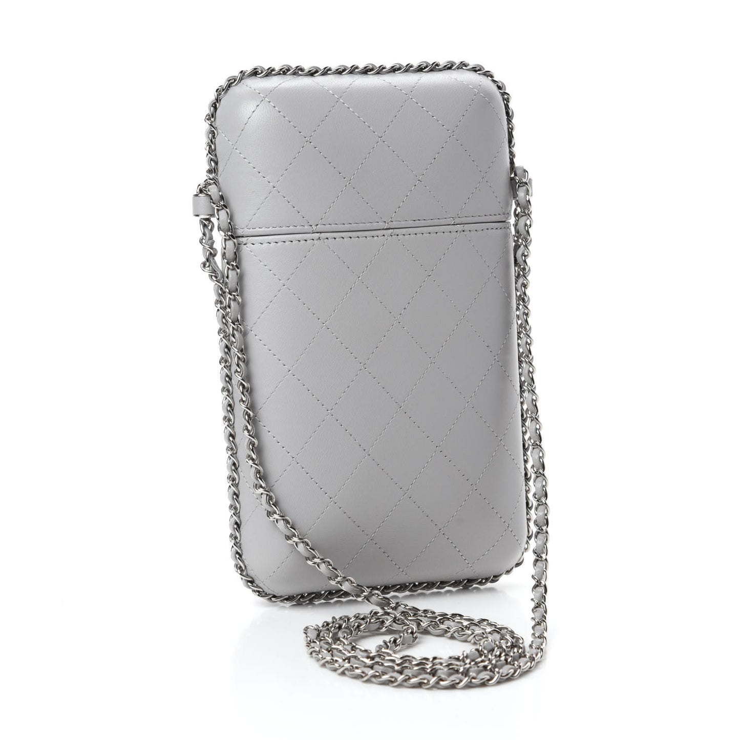 Lambskin Quilted Chain Around Phone Holder Grey