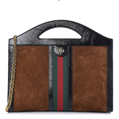 Gucci Suede Patent GG Web Medium Ophidia Top Handle Chain Nocciola Black 1 of 7