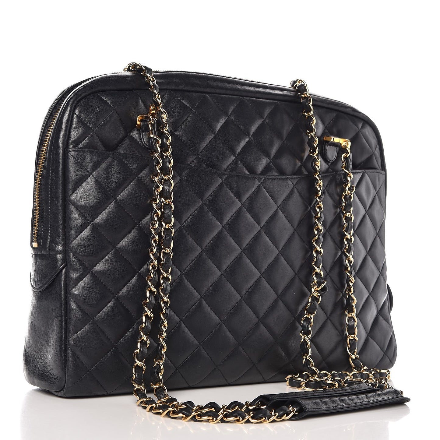 Lambskin Quilted Large Camera Case Navy Blue