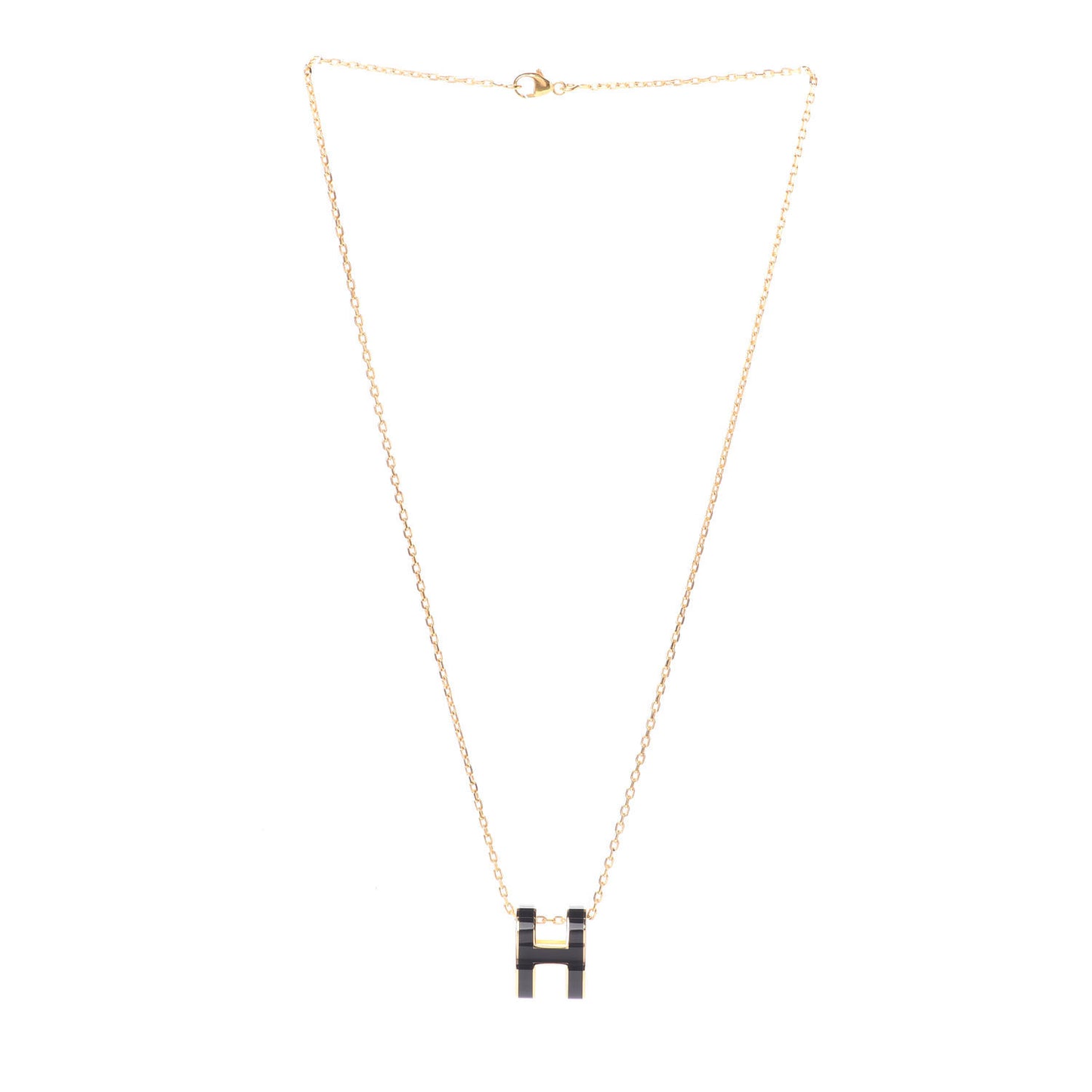 Lacquered Gold Pop H Pendant Necklace Black