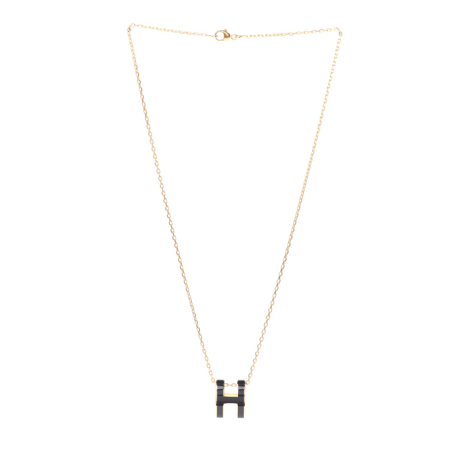Hermes Lacquered Gold Pop H Pendant Necklace Black 3 of 5