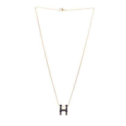 Hermes Lacquered Gold Pop H Pendant Necklace Black 3 of 5