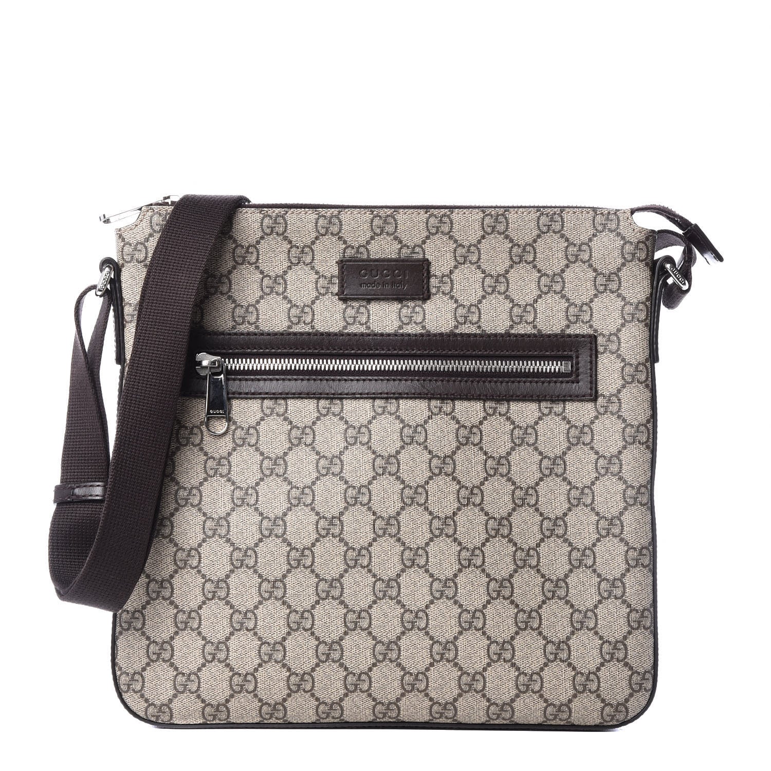 Gucci GG Supreme Monogram Medium Flat Messenger Bag Beige Brown 1 of 12