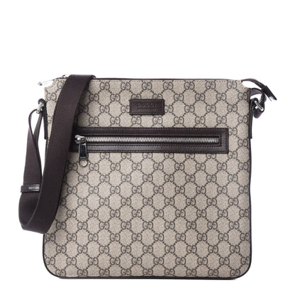 Gucci GG Supreme Monogram Medium Flat Messenger Bag Beige Brown 1 of 12