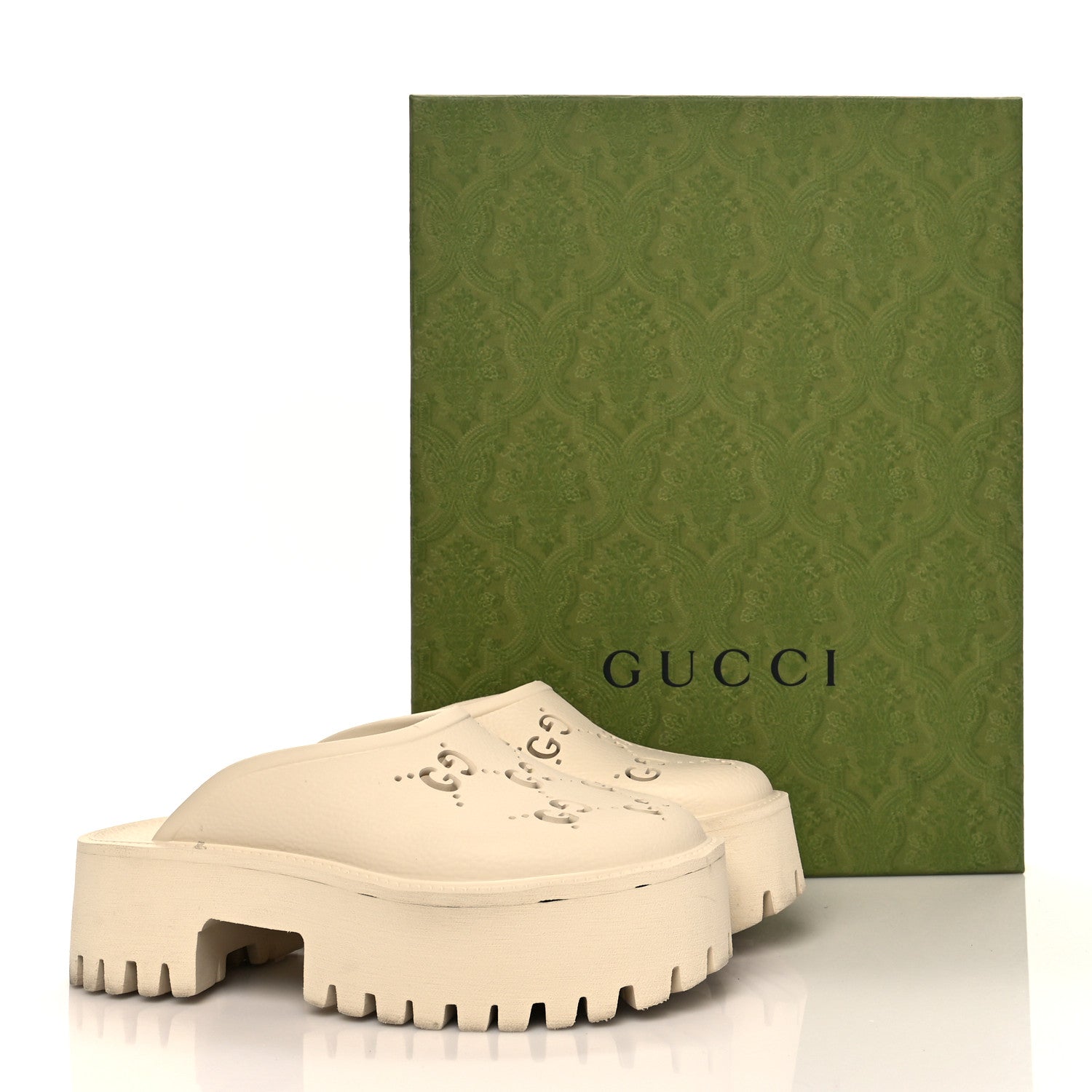 Gucci Rubber GG Monogram Perforated Elea Platform 55mm Lug Sole Sandals 36 Mystic White 13 of 13