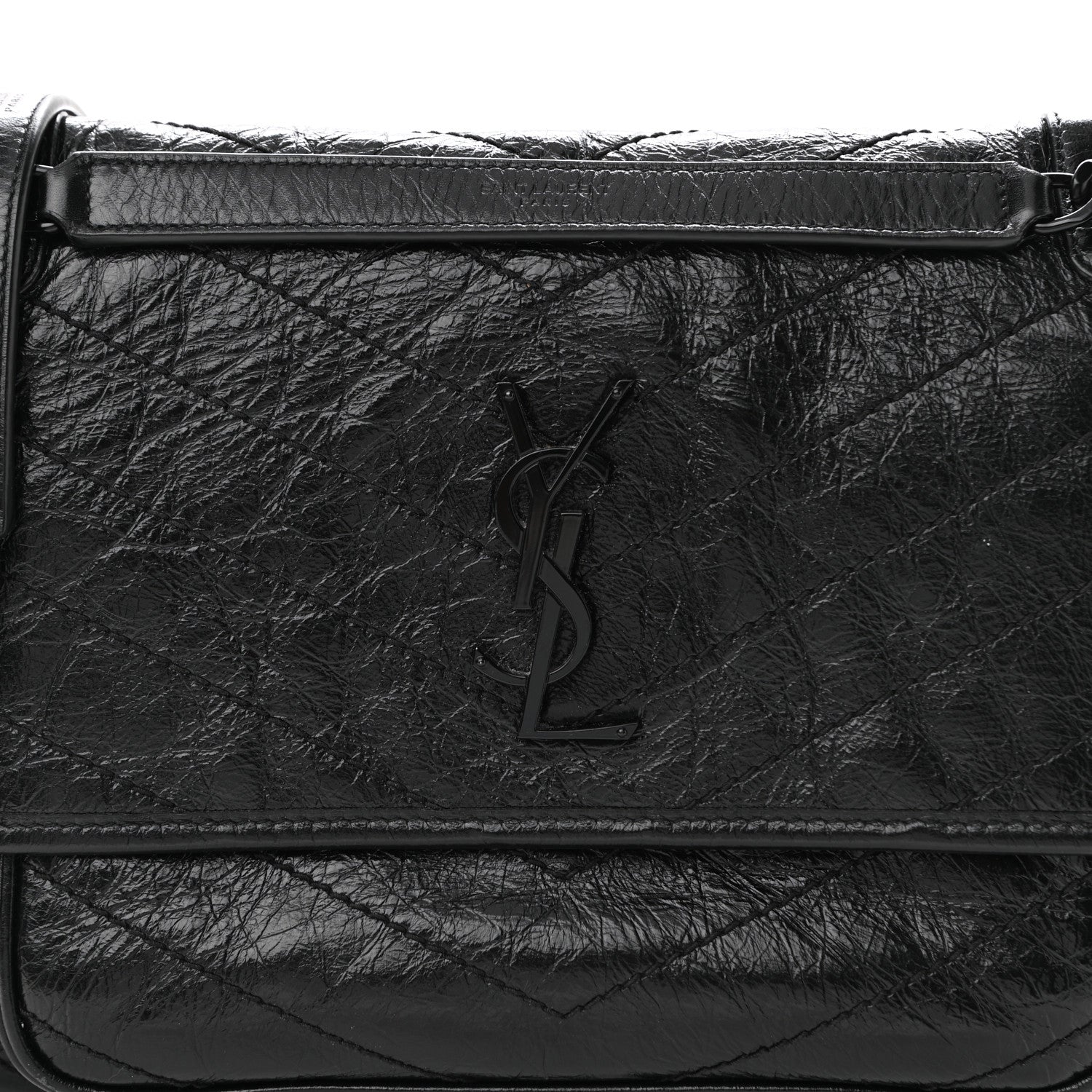 Saint Laurent Crinkled Calfskin Matelasse Monogram Medium Niki Chain Satchel Black 8 of 10