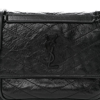 Saint Laurent Crinkled Calfskin Matelasse Monogram Medium Niki Chain Satchel Black 8 of 10