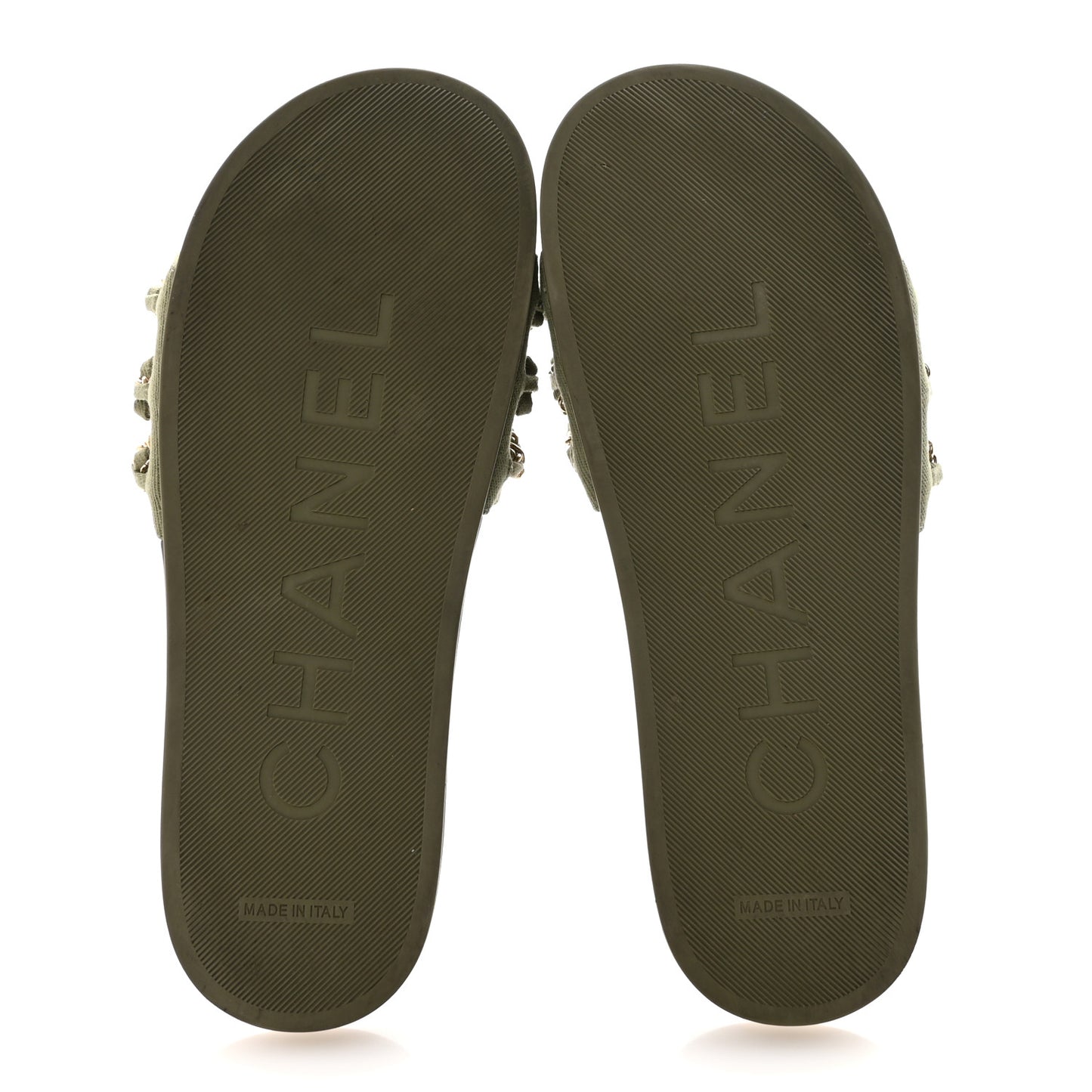 Canvas Chain Flat Sandals 39 Khaki