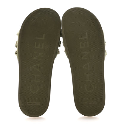 Chanel Canvas Chain Flat Sandals 39 Khaki 6 of 10