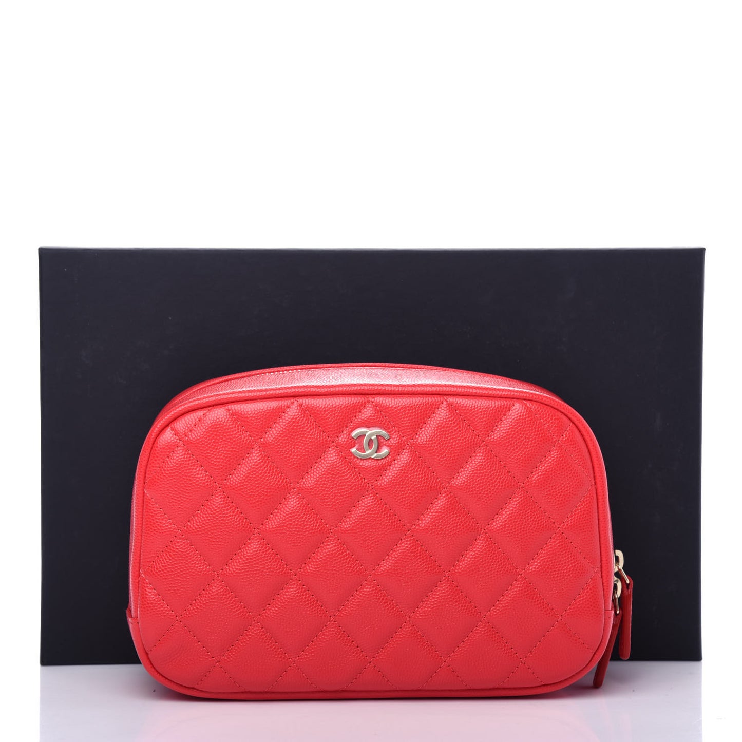 Caviar Quilted Medium Curvy Pouch Cosmetic Case Red