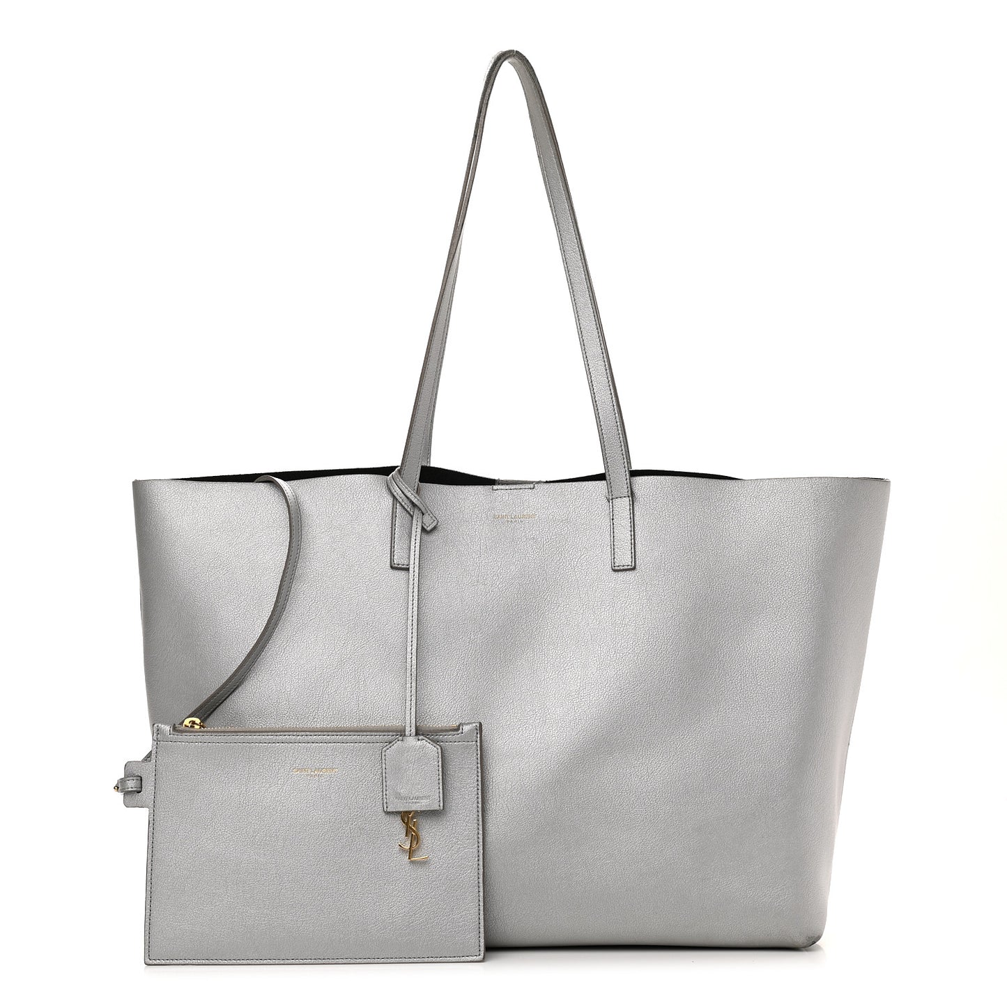 Metallic Calfskin Large Shopping Tote Silver