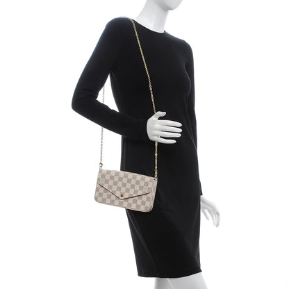 Louis Vuitton Damier Azur Pochette Felicie Chain Wallet Rose Ballerine 2 of 10