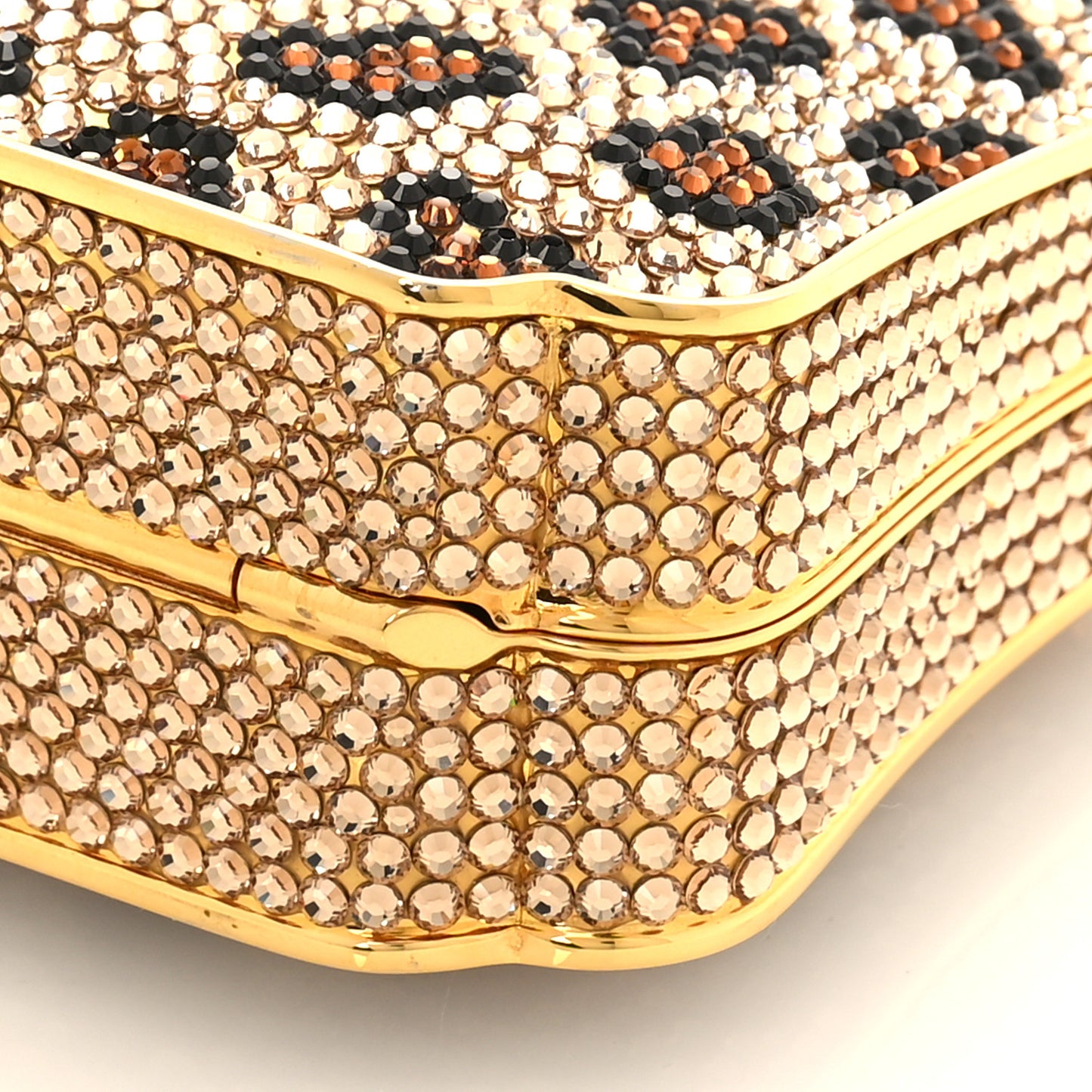 Crystal Leopard Minaudiere Clutch Brown Gold