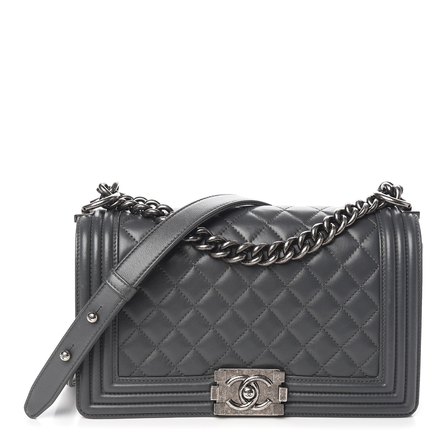 Lambskin Quilted Medium Boy Flap Dark Grey