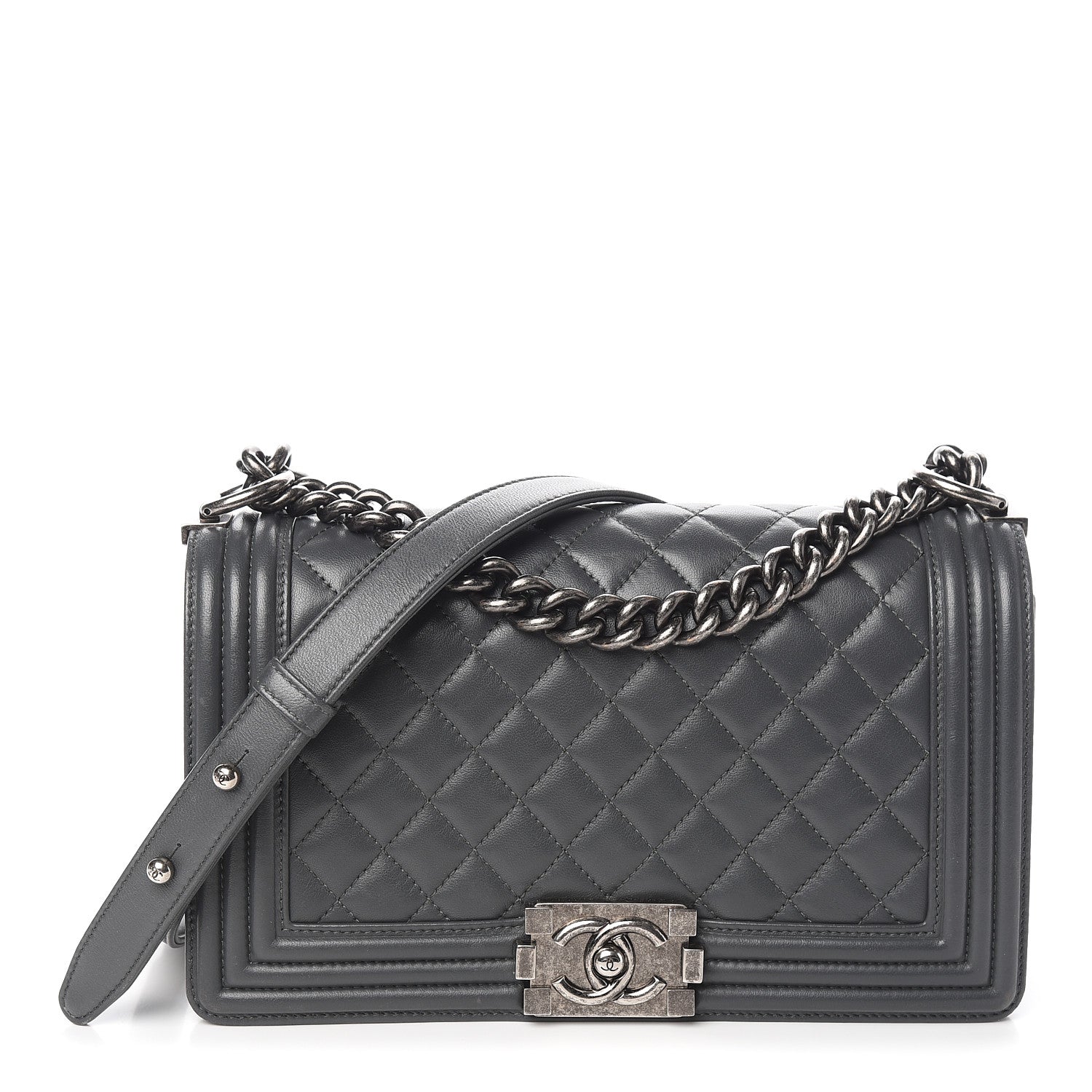 Chanel Lambskin Quilted Medium Boy Flap Dark Grey 1 of 14