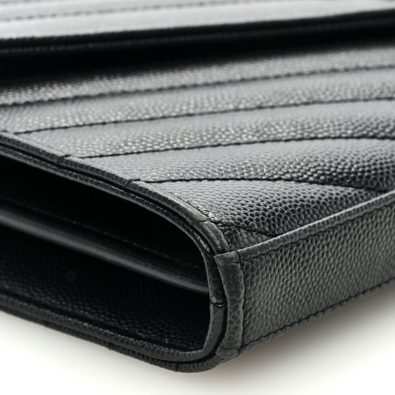 Saint Laurent Grain De Poudre Matelasse Chevron Monogram Chain Wallet Black 7 of 8
