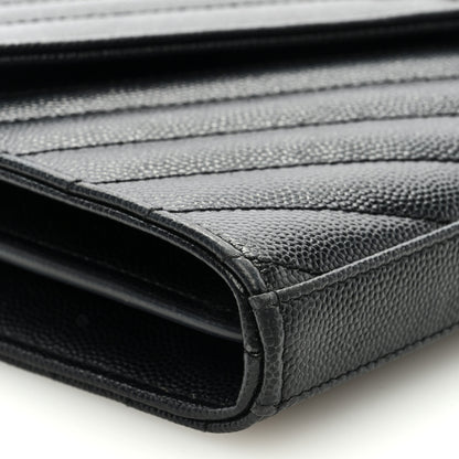 Saint Laurent Grain De Poudre Matelasse Chevron Monogram Chain Wallet Black 7 of 8