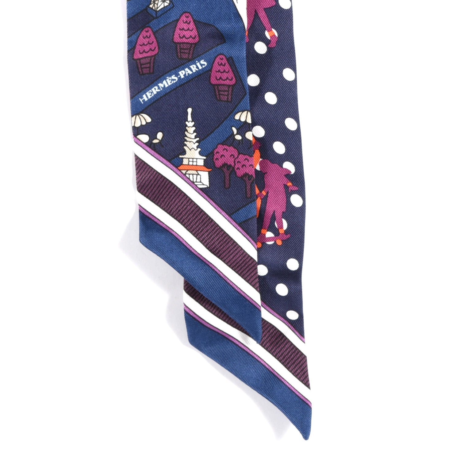 Hermes Silk Les Nouveaux Amoureux de Paris Twilly Marine Violet White 2 of 3