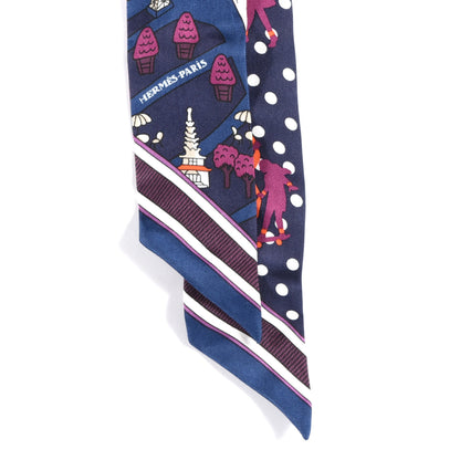 Hermes Silk Les Nouveaux Amoureux de Paris Twilly Marine Violet White 2 of 3