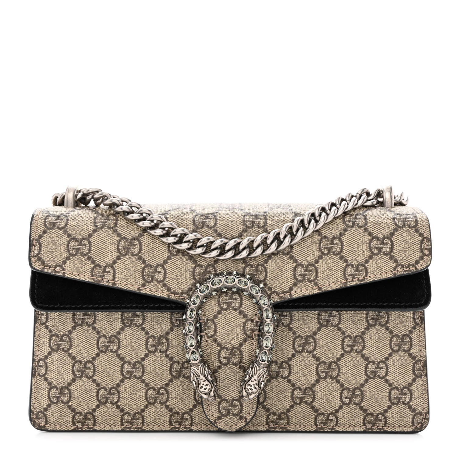 Gucci GG Supreme Monogram Suede Crystal Small Dionysus Shoulder Bag Beige Ebony Black 1 of 10