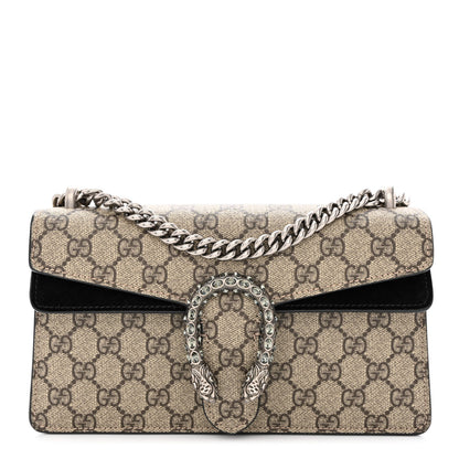 Gucci GG Supreme Monogram Suede Crystal Small Dionysus Shoulder Bag Beige Ebony Black 1 of 10