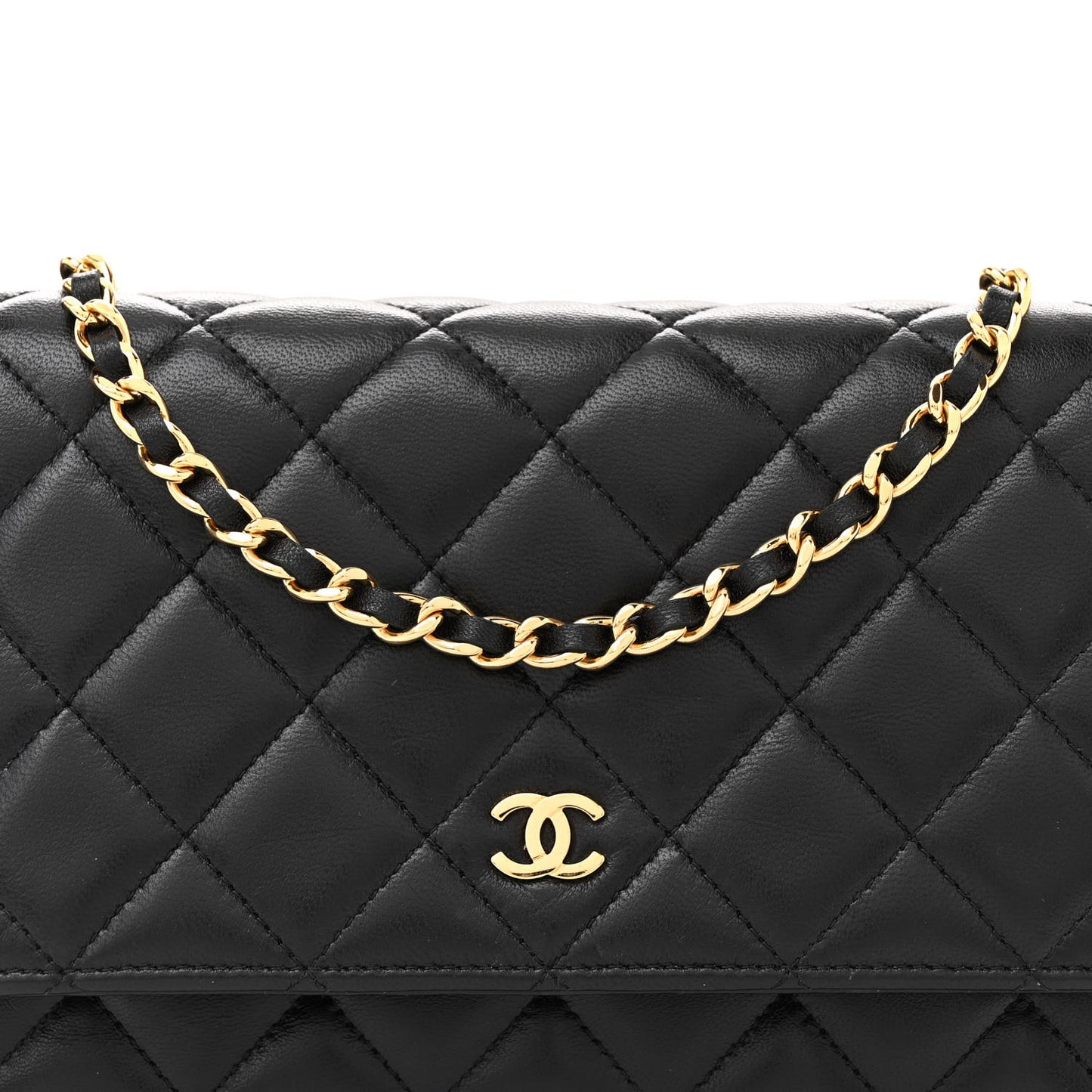 Lambskin Quilted Wallet On Chain WOC Black