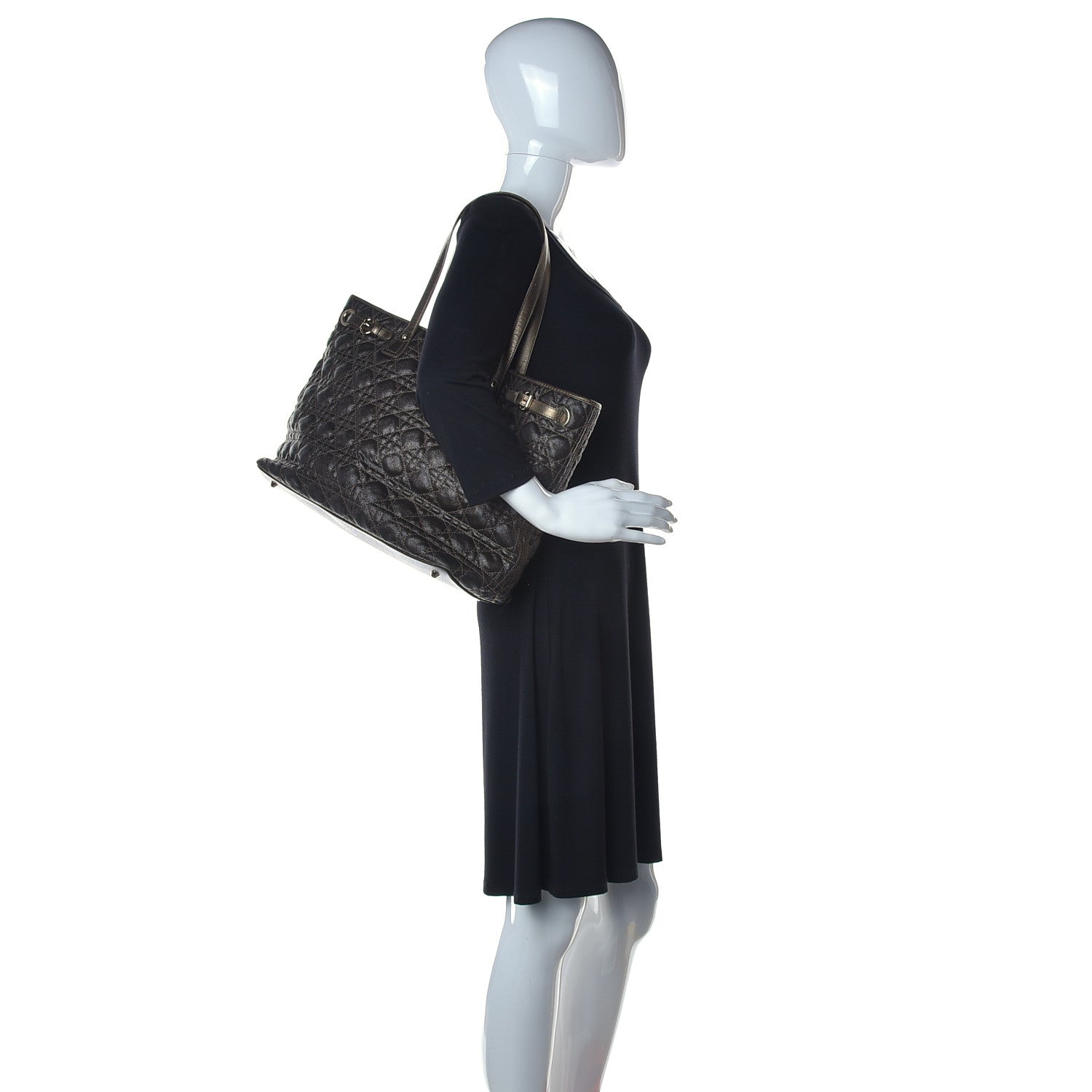 Christian Dior Coated Canvas Cannage Panarea Tote Bronze 2 of 16