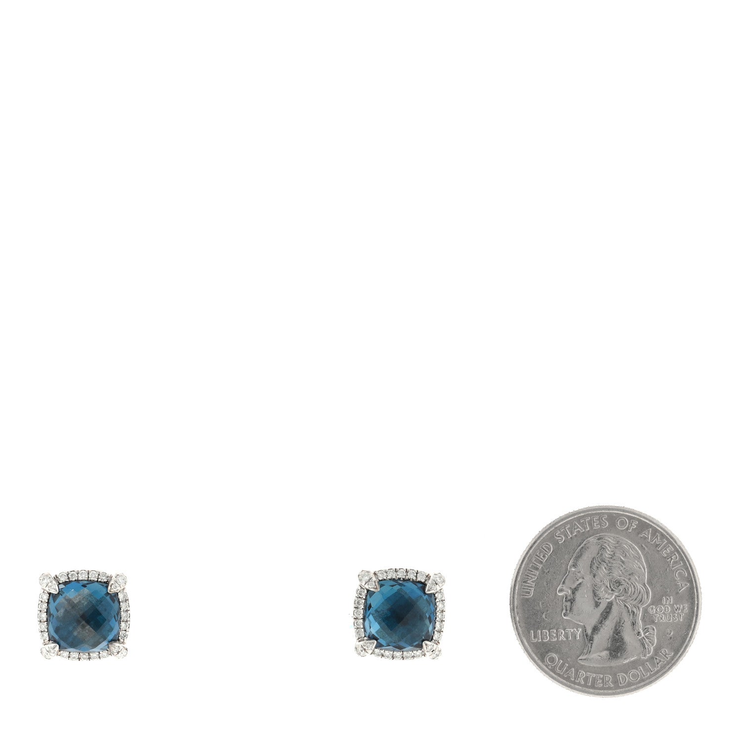 David Yurman Sterling Silver Hampton Blue Topaz Diamond 9mm Chatelaine Pave Bezel Stud Earrings 2 of 4