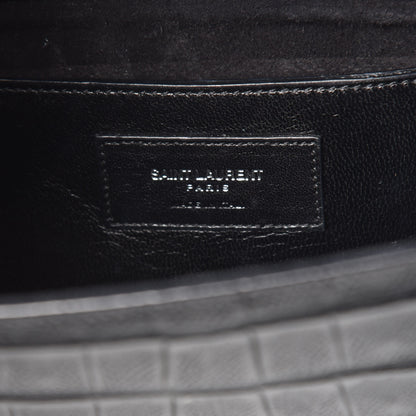 Saint Laurent Calfskin Crocodile Embossed Classic Monogram Cassandre Clutch Black 6 of 9