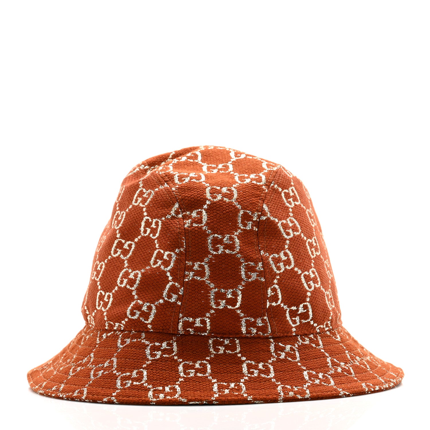 Gucci Canvas Lame GG Monogram Bucket Hat M Burnt Orange Silver 6 of 11