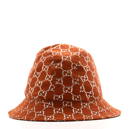 Gucci Canvas Lame GG Monogram Bucket Hat M Burnt Orange Silver 6 of 11