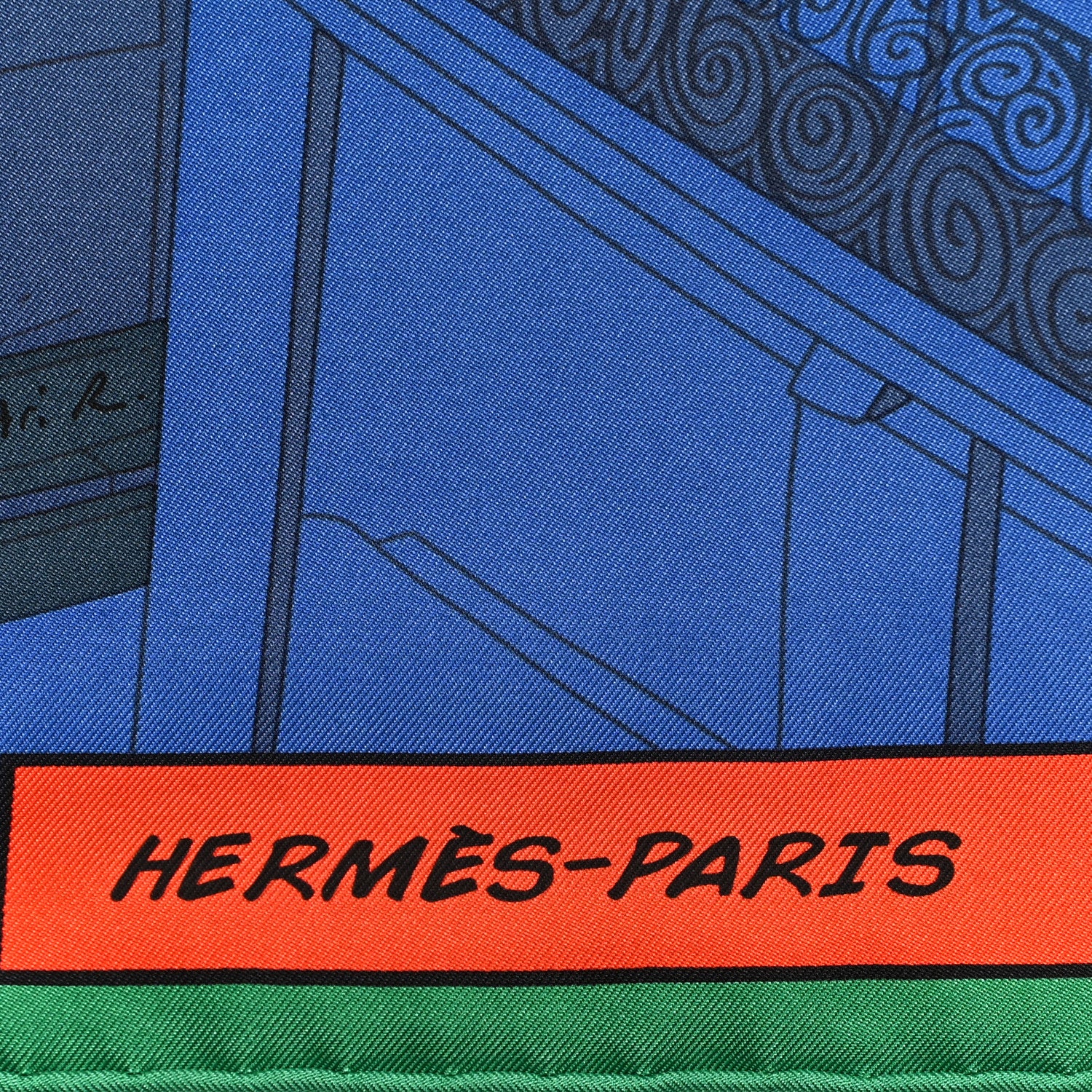 Hermes Silk Space Shopping Au Faubourg Scarf 90 Bleu Vert Rouge 2 of 6