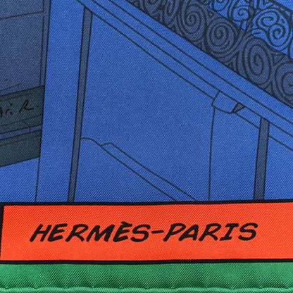 Hermes Silk Space Shopping Au Faubourg Scarf 90 Bleu Vert Rouge 2 of 6
