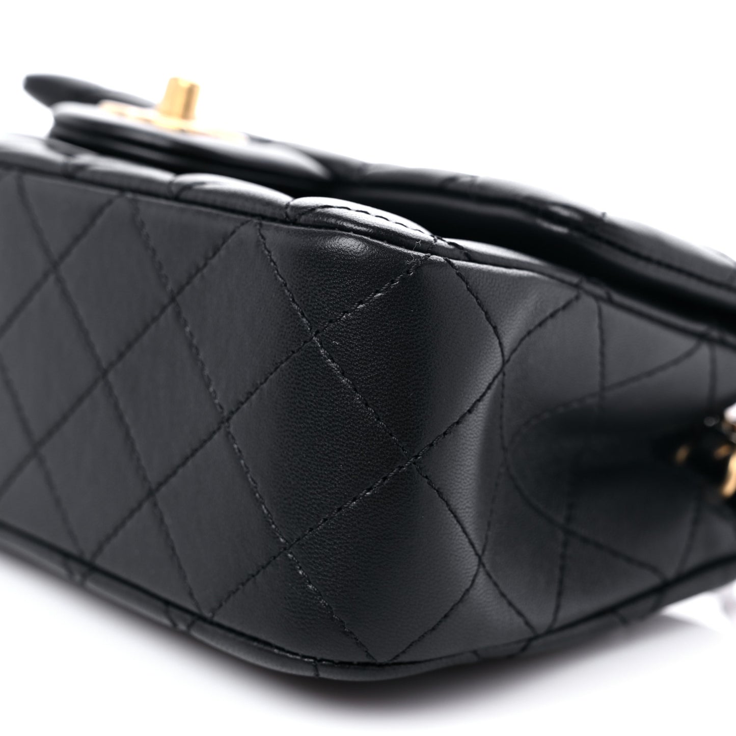 Lambskin Quilted Mini Rectangular Pearl Crush Flap Black