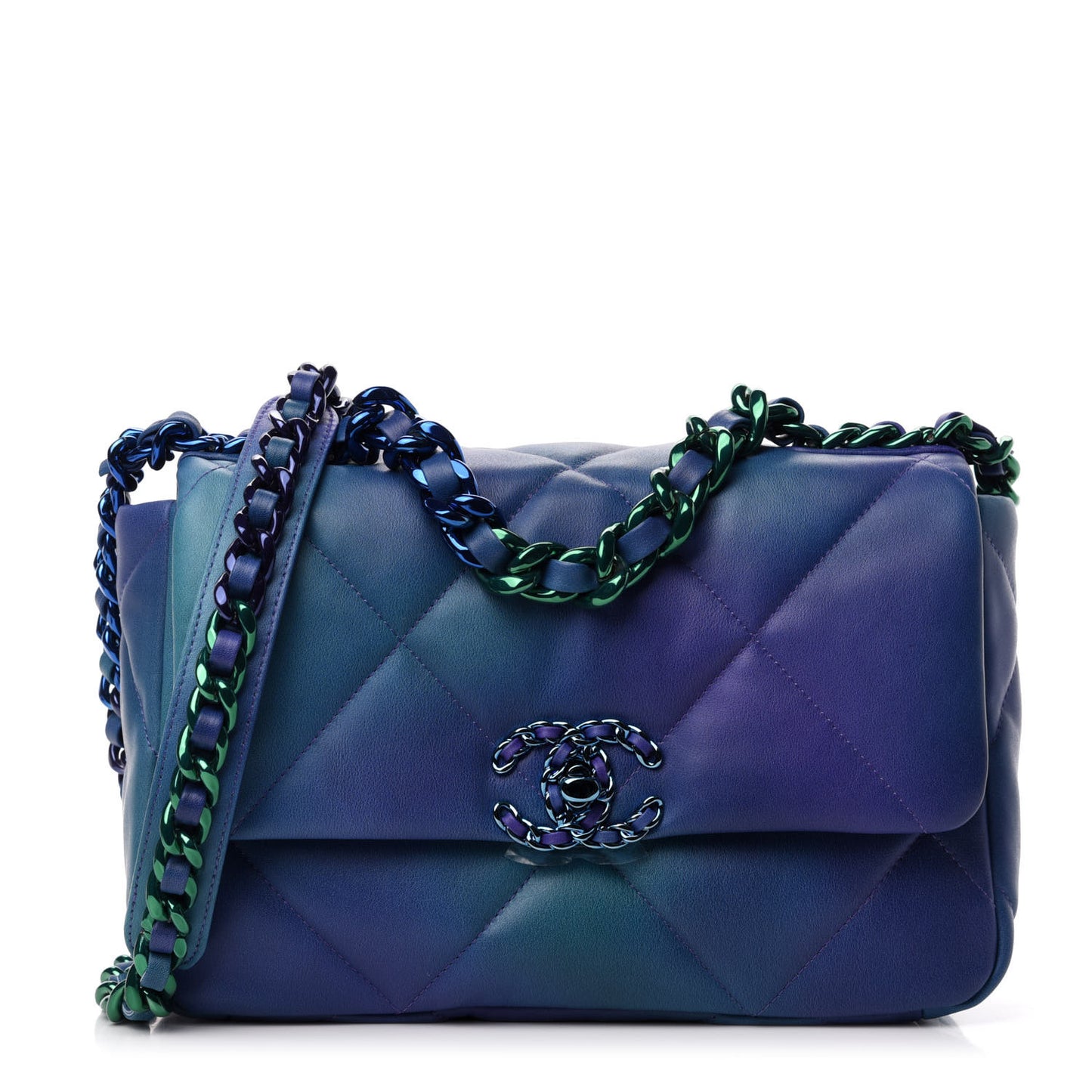 Tie Dye Calfskin Quilted Medium Chanel 19 Flap Blue Purple