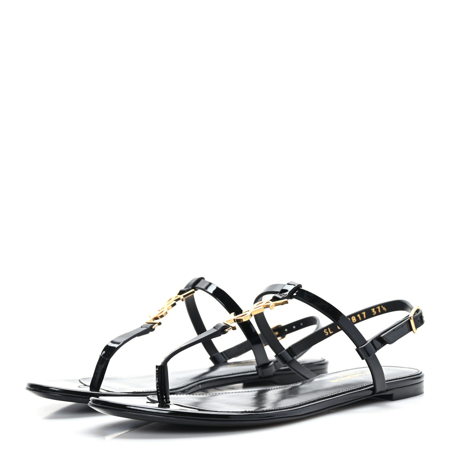 Patent Calfskin Cassandra Monogram Sandals 37.5 Black