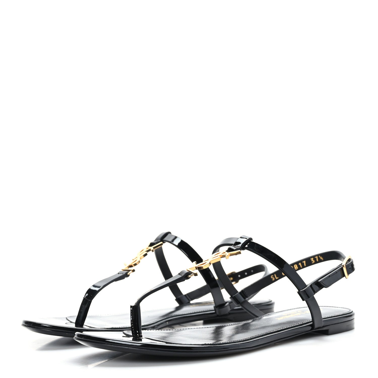 Saint Laurent Patent Calfskin Cassandra Monogram Sandals 37.5 Black 3 of 8