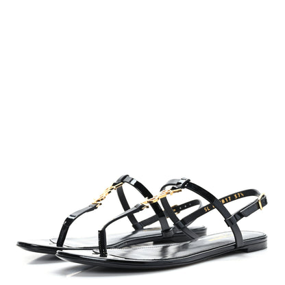 Saint Laurent Patent Calfskin Cassandra Monogram Sandals 37.5 Black 3 of 8