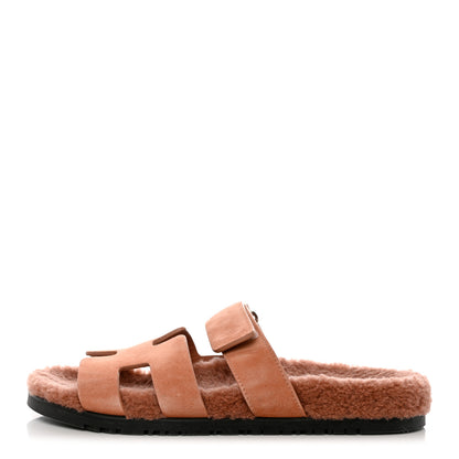 Hermes Suede Goatskin Woolskin Womens Chypre Sandals 41 Rose Aube 1 of 8