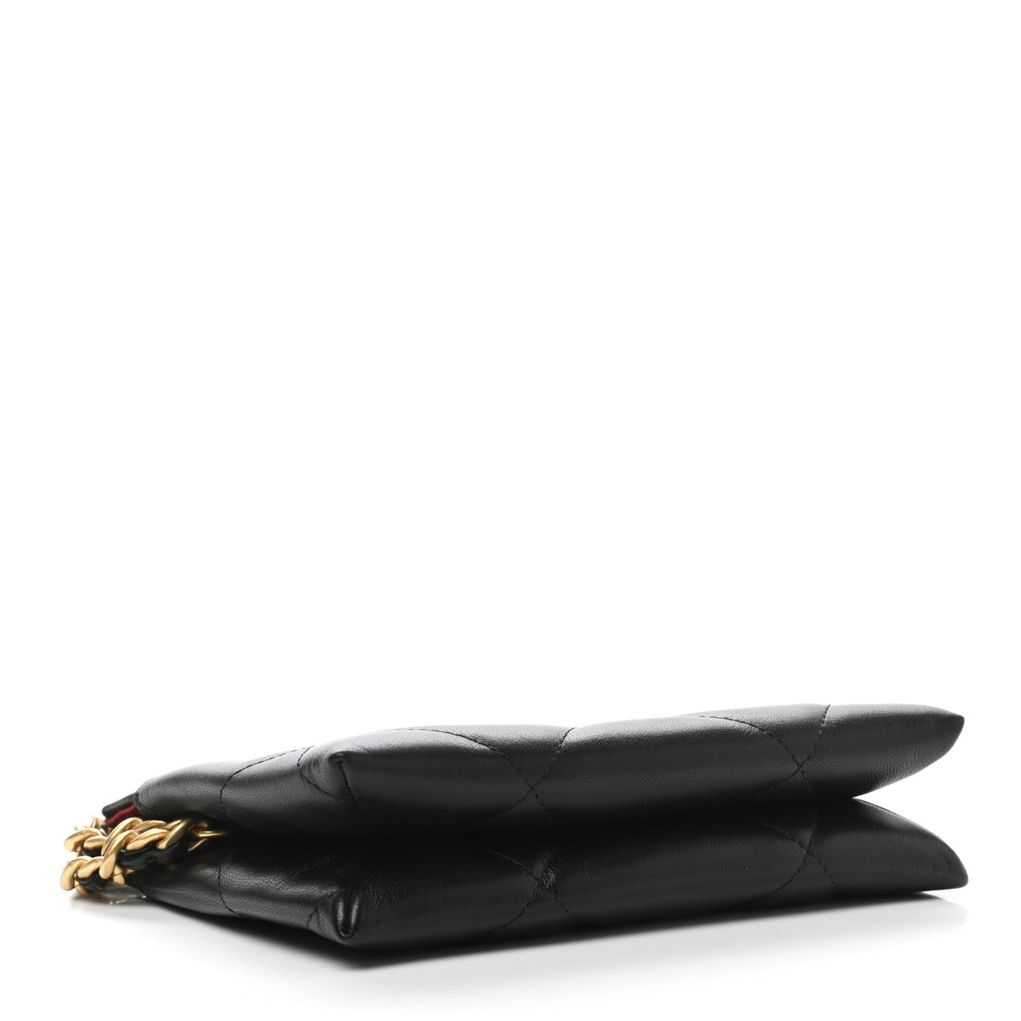 Shiny Goatskin Quilted Small Chanel 19 Pouch With Handle Black